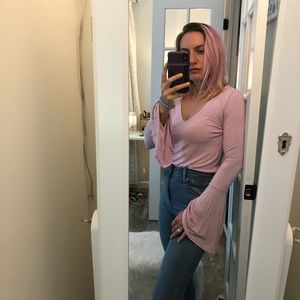 AE soft & sexy bell sleeve purple shirt v neck sm
